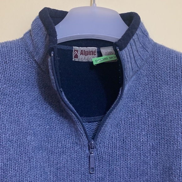 Alpine Design | Blue 1/4 Zip Mock Wool Blend Fleece Collar Pullover Sweater L - Picture 10 of 13